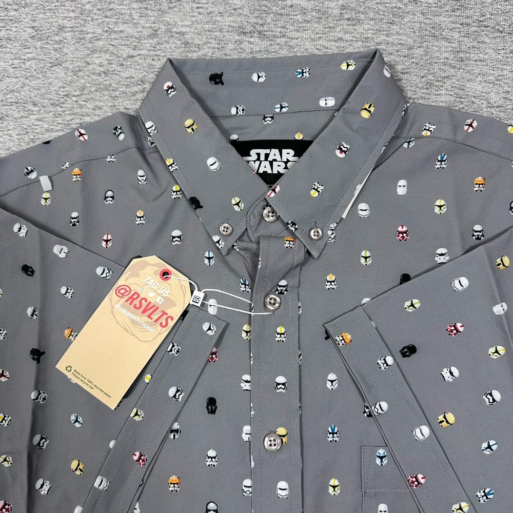 RSVLTS x Star Wars Shirt Mens Medium Gray Lil Troopers Button Down Stretch